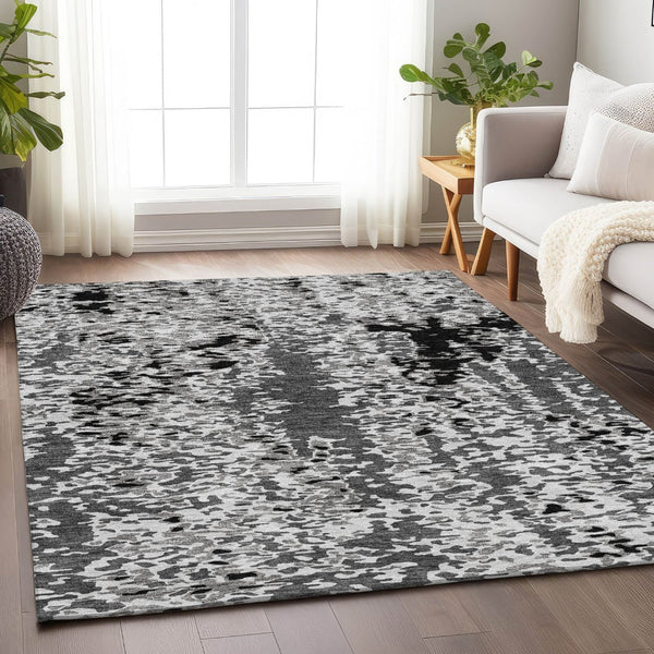 HomeRoots 8' X 10' Gray Silver and Black Abstract Area Rug - Durable, Stain-Resistant, UV Protected Design for Modern Homes 675118