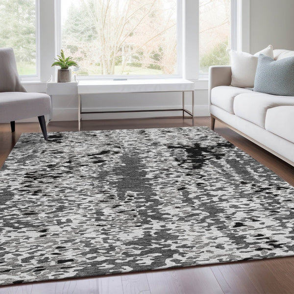 HomeRoots 8' X 10' Gray Silver and Black Abstract Area Rug - Durable, Stain-Resistant, UV Protected Design for Modern Homes 675118