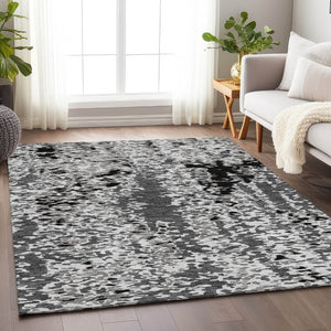 HomeRoots 9' X 12' Abstract Area Rug in Gray, Silver, and Black - Washable, UV-Protected for High-Traffic Spaces 675119