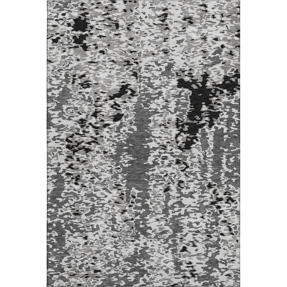 HomeRoots 9' X 12' Abstract Area Rug in Gray, Silver, and Black - Washable, UV-Protected for High-Traffic Spaces 675119