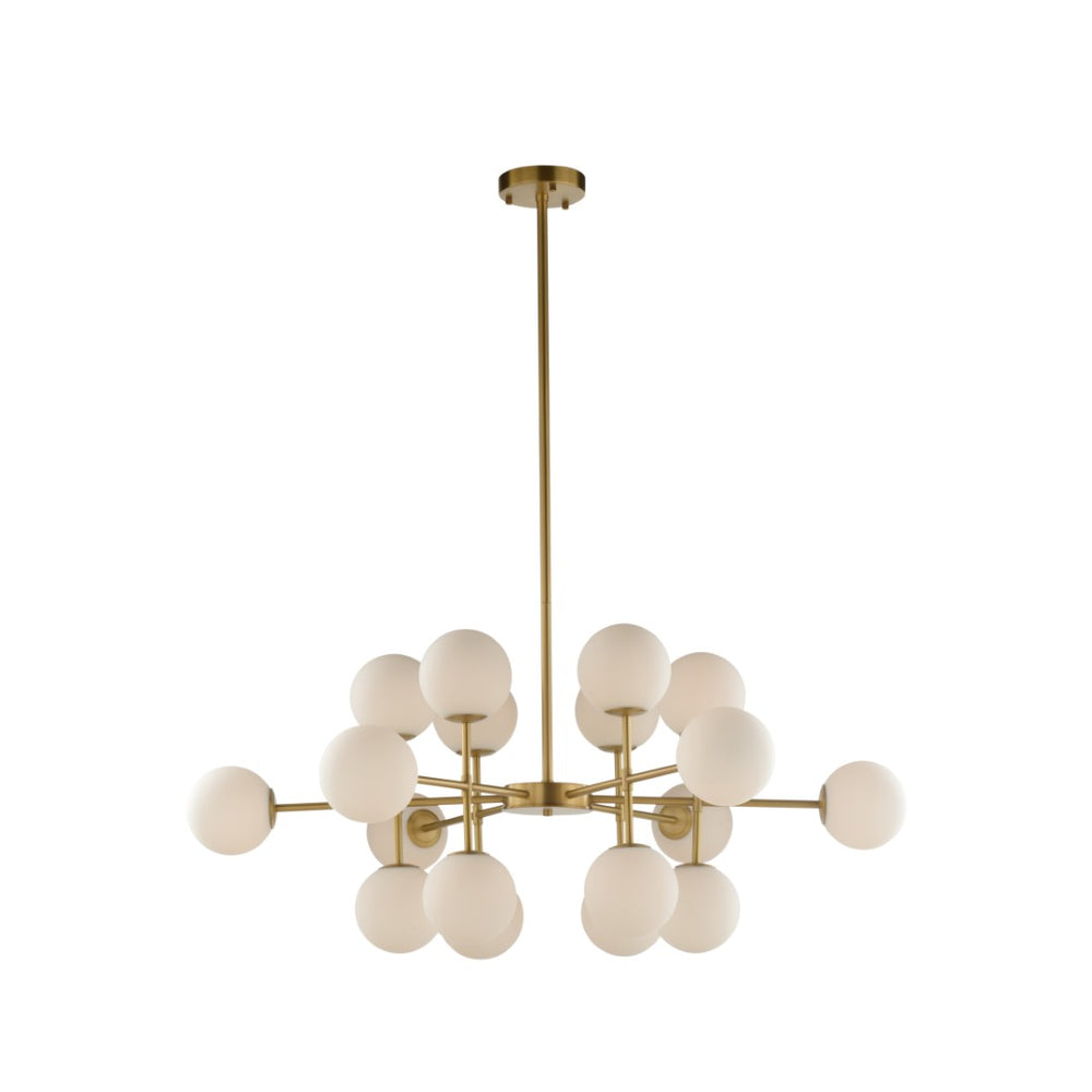 Wildwood Rue Saint-Anne Antique Brass Chandelier With Milk Glass Globes, Mid-Century Modern Statement Fixture 67512