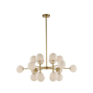 Wildwood Rue Saint-Anne Antique Brass Chandelier With Milk Glass Globes, Mid-Century Modern Statement Fixture 67512