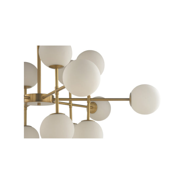 Wildwood Rue Saint-Anne Antique Brass Chandelier With Milk Glass Globes, Mid-Century Modern Statement Fixture 67512