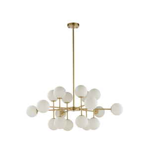 Wildwood Rue Saint-Anne Antique Brass Chandelier With Milk Glass Globes, Mid-Century Modern Statement Fixture 67512