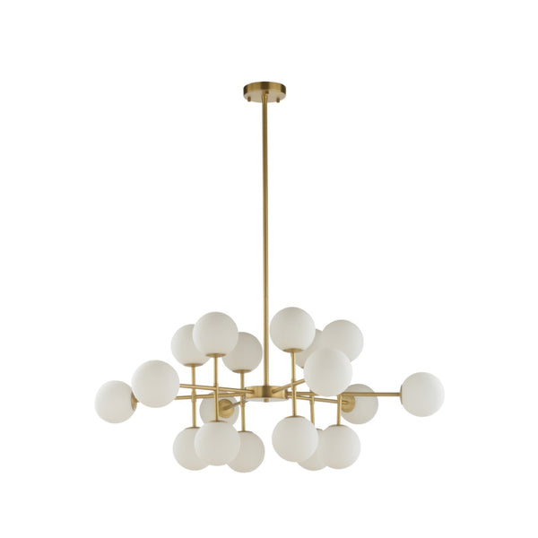 Wildwood Rue Saint-Anne Antique Brass Chandelier With Milk Glass Globes, Mid-Century Modern Statement Fixture 67512
