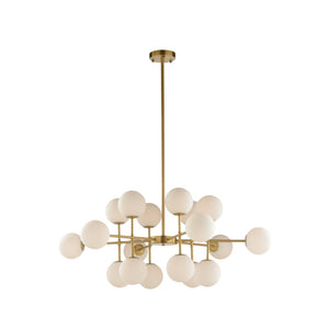 Wildwood Rue Saint-Anne Antique Brass Chandelier With Milk Glass Globes, Mid-Century Modern Statement Fixture 67512