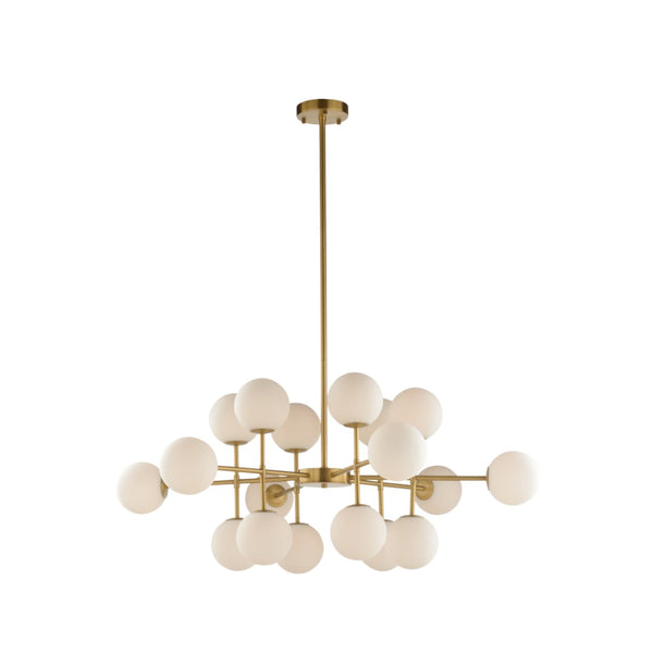 Wildwood Rue Saint-Anne Antique Brass Chandelier With Milk Glass Globes, Mid-Century Modern Statement Fixture 67512