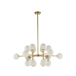 Wildwood Rue Saint-Anne Antique Brass Chandelier With Milk Glass Globes, Mid-Century Modern Statement Fixture 67512