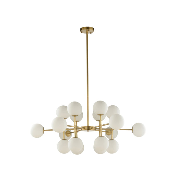Wildwood Rue Saint-Anne Antique Brass Chandelier With Milk Glass Globes, Mid-Century Modern Statement Fixture 67512