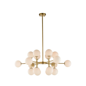 Wildwood Rue Saint-Anne Antique Brass Chandelier With Milk Glass Globes, Mid-Century Modern Statement Fixture 67512