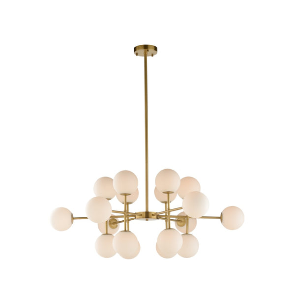Wildwood Rue Saint-Anne Antique Brass Chandelier With Milk Glass Globes, Mid-Century Modern Statement Fixture 67512