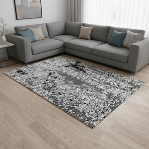 HomeRoots 10' X 14' Gray Silver and Black Abstract Washable Area Rug - UV Protected, Modern & Easy Care Design 675120