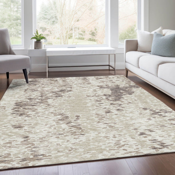 HomeRoots 5' X 8' Ivory And Beige Abstract Washable Area Rug - Soft, Durable, UV-Protected for Any Space! 675122