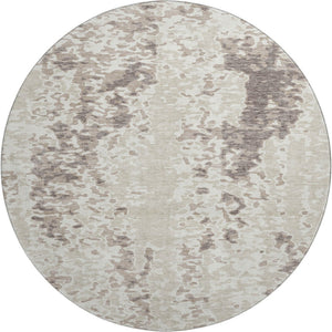 HomeRoots 8' Ivory and Beige Abstract Round Rug - Washable, UV Protected, Stain Resistant for High-Traffic Areas 675123