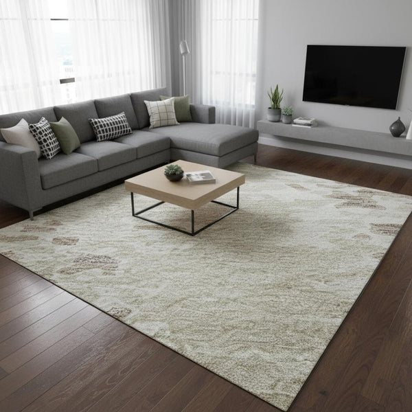 HomeRoots 9' x 12' Ivory and Beige Abstract Area Rug – Washable, UV Protected, Stain-Resistant for Durability 675125