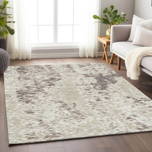 HomeRoots 9' x 12' Ivory and Beige Abstract Area Rug – Washable, UV Protected, Stain-Resistant for Durability 675125