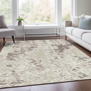 HomeRoots 9' x 12' Ivory and Beige Abstract Area Rug – Washable, UV Protected, Stain-Resistant for Durability 675125