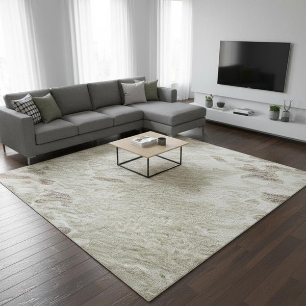 HomeRoots 10' Ivory & Beige Abstract Area Rug - Washable, UV Protected, Perfect for Family Living Spaces! 675126