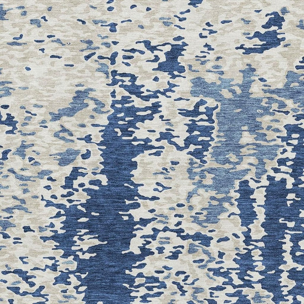 HomeRoots 5' Navy Blue & Ivory Abstract Washable Area Rug - Stylish, Durable & UV-Protected for Every Home 675128