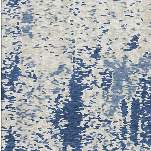 HomeRoots 5' Navy Blue & Ivory Abstract Washable Area Rug - Stylish, Durable & UV-Protected for Every Home 675128