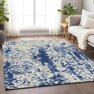 HomeRoots 10' X 14' Navy Blue & Ivory Abstract Area Rug - Washable, UV-Protected, Durable for Homes with Kids & Pets 675132