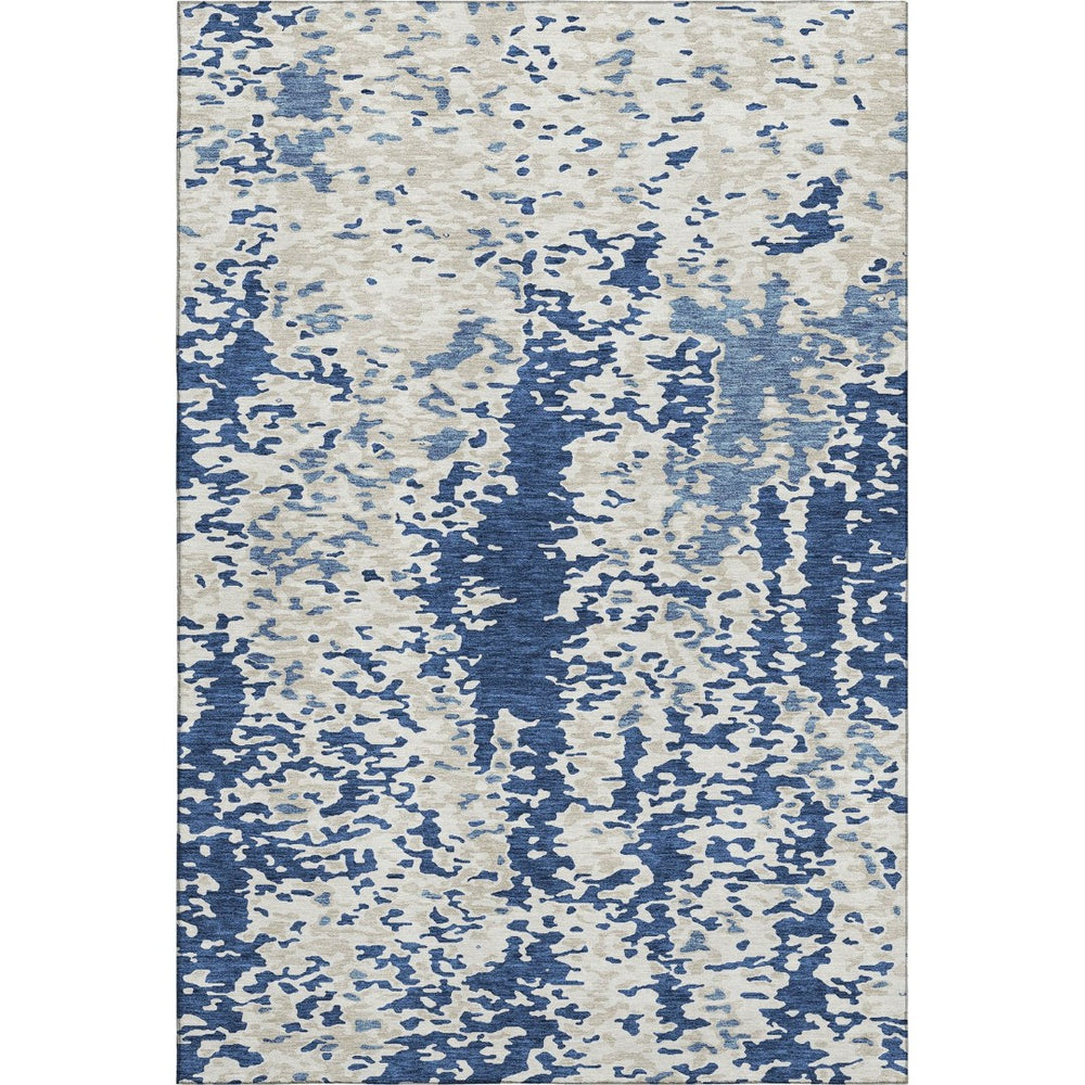 HomeRoots 10' X 14' Navy Blue & Ivory Abstract Area Rug - Washable, UV-Protected, Durable for Homes with Kids & Pets 675132