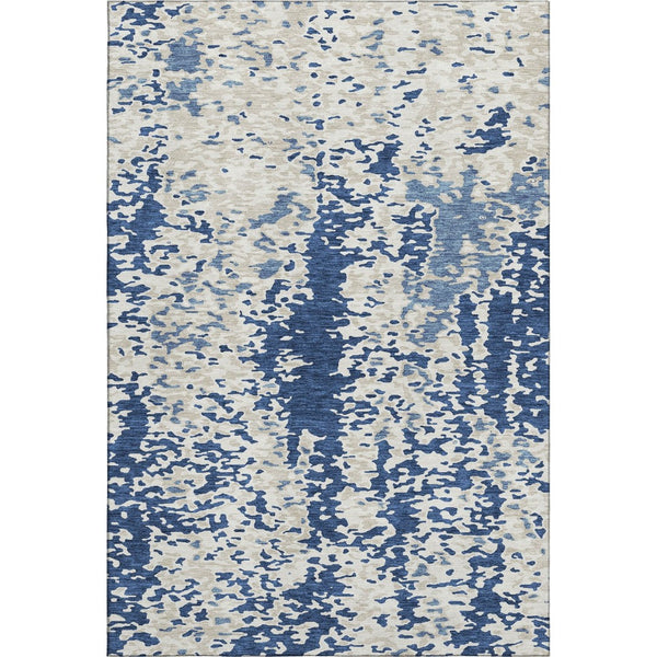 HomeRoots 10' X 14' Navy Blue & Ivory Abstract Area Rug - Washable, UV-Protected, Durable for Homes with Kids & Pets 675132