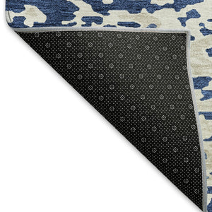 HomeRoots 10' X 14' Navy Blue & Ivory Abstract Area Rug - Washable, UV-Protected, Durable for Homes with Kids & Pets 675132