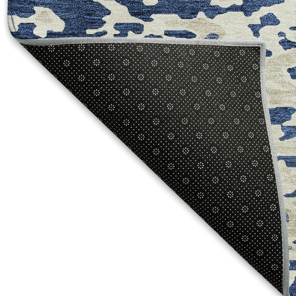 HomeRoots 10' X 14' Navy Blue & Ivory Abstract Area Rug - Washable, UV-Protected, Durable for Homes with Kids & Pets 675132