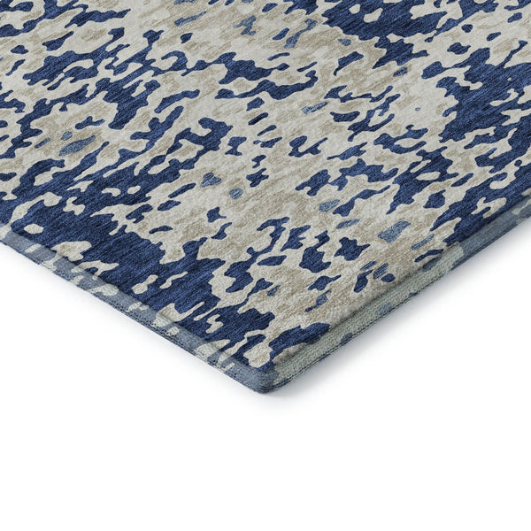 HomeRoots 10' X 14' Navy Blue & Ivory Abstract Area Rug - Washable, UV-Protected, Durable for Homes with Kids & Pets 675132