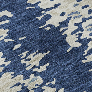 HomeRoots 10' X 14' Navy Blue & Ivory Abstract Area Rug - Washable, UV-Protected, Durable for Homes with Kids & Pets 675132