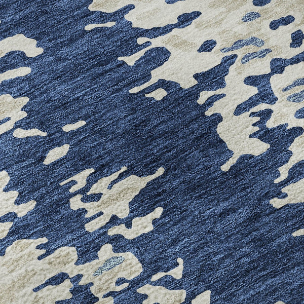 HomeRoots 10' X 14' Navy Blue & Ivory Abstract Area Rug - Washable, UV-Protected, Durable for Homes with Kids & Pets 675132