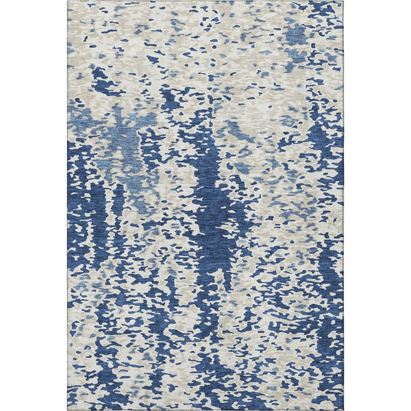HomeRoots 10' X 14' Navy Blue & Ivory Abstract Area Rug - Washable, UV-Protected, Durable for Homes with Kids & Pets 675132