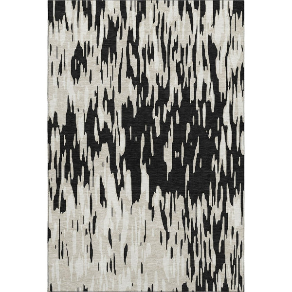 HomeRoots 8' X 10' Modern Black and Ivory Abstract Washable Area Rug with UV Protection for Home Elegance 675136