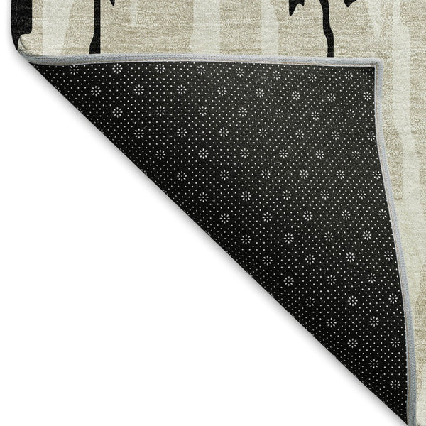 HomeRoots 8' X 10' Modern Black and Ivory Abstract Washable Area Rug with UV Protection for Home Elegance 675136