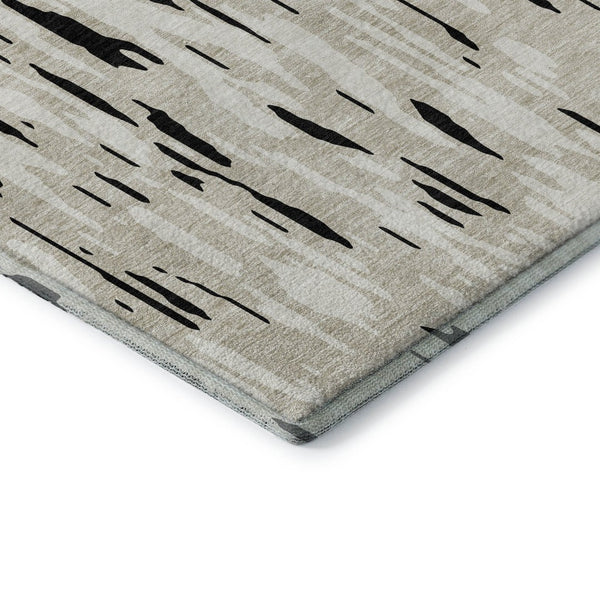 HomeRoots 8' X 10' Modern Black and Ivory Abstract Washable Area Rug with UV Protection for Home Elegance 675136