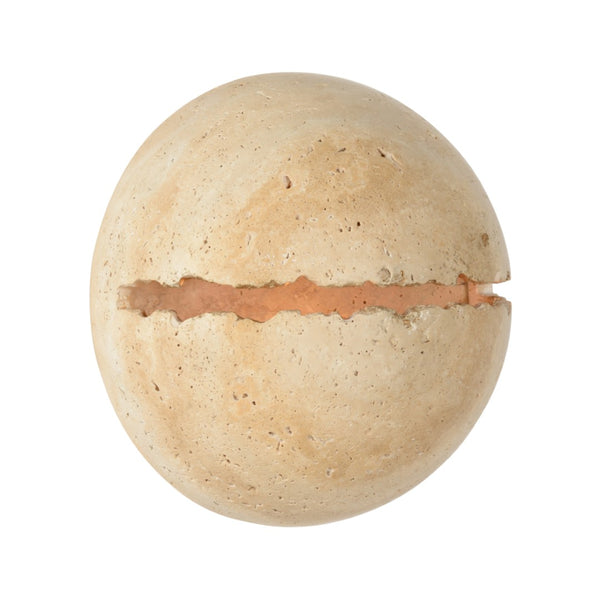 Wildwood Lunar Travertine Sconce — Handcrafted Split-Sphere Wall Light, Damp-Rated Sculptural Accent (8" H) 67514