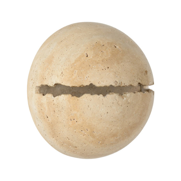 Wildwood Lunar Travertine Sconce — Handcrafted Split-Sphere Wall Light, Damp-Rated Sculptural Accent (8" H) 67514