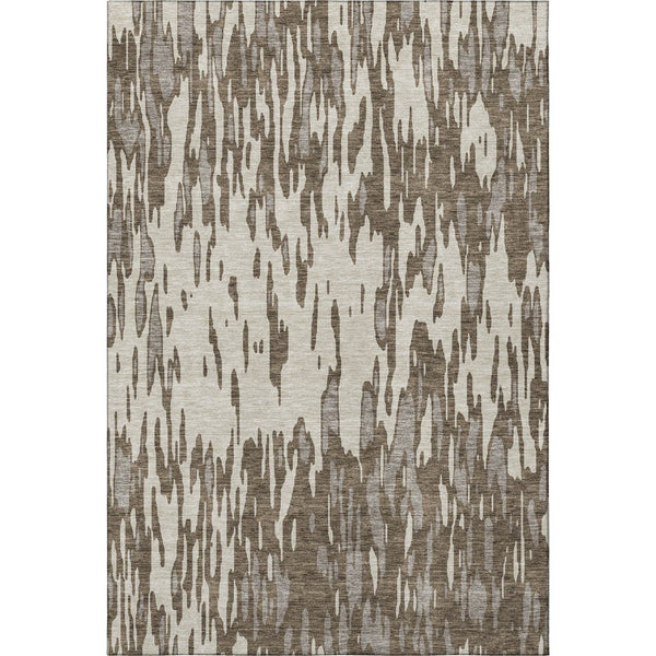 HomeRoots 5' X 8' Brown And Ivory Abstract Area Rug - Stylish, Washable, UV-Protected for Everyday Living 675140