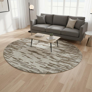 HomeRoots 8' Brown And Ivory Abstract Round Washable Rug - UV Protected, Stain Resistant, Ideal for Active Homes 675141