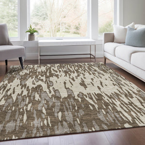 HomeRoots 8' X 10' Brown and Ivory Abstract Area Rug - Washable, Stain Resistant, UV Protected for Easy Care 675142