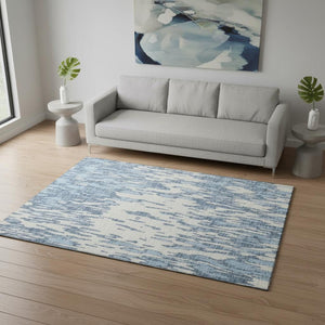 HomeRoots 5' Denim Blue and Ivory Abstract Area Rug - Washable, UV-Protected, Durable for Busy Homes! 675146