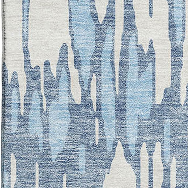 HomeRoots 5' Denim Blue and Ivory Abstract Area Rug - Washable, UV-Protected, Durable for Busy Homes! 675146
