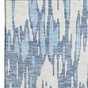 HomeRoots 5' Denim Blue and Ivory Abstract Area Rug - Washable, UV-Protected, Durable for Busy Homes! 675146