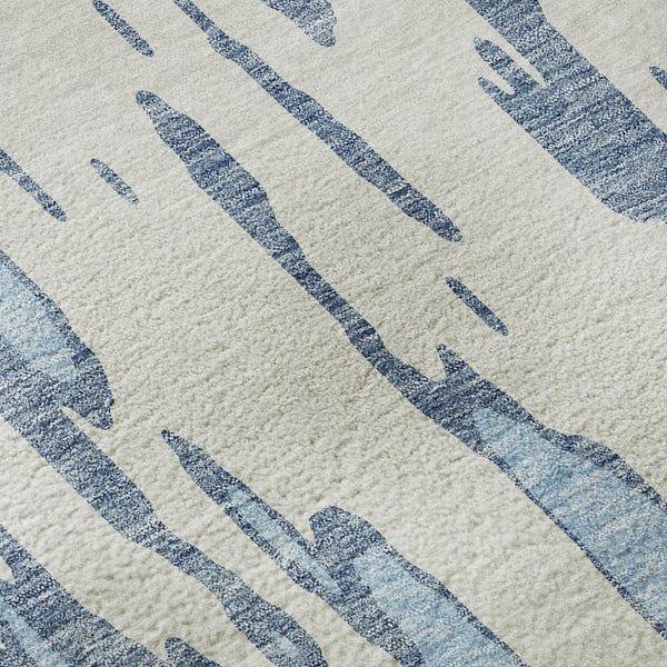 HomeRoots 8' Denim Blue and Ivory Abstract Washable Round Rug – Stylish, UV-Protected, Stain-Resistant Decor Piece 675147