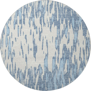 HomeRoots 8' Denim Blue and Ivory Abstract Washable Round Rug – Stylish, UV-Protected, Stain-Resistant Decor Piece 675147