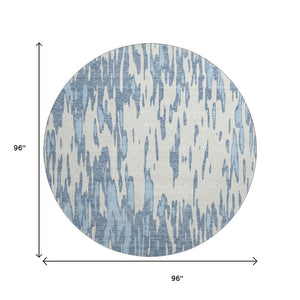 HomeRoots 8' Denim Blue and Ivory Abstract Washable Round Rug – Stylish, UV-Protected, Stain-Resistant Decor Piece 675147