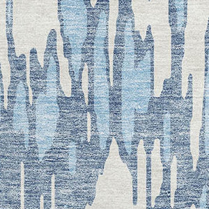 HomeRoots 8' X 10' Stylish Denim Blue & Ivory Abstract Washable Area Rug with UV Protection for High-Traffic Areas 675148