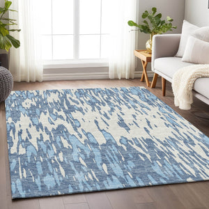 HomeRoots 9' X 12' Denim Blue & Ivory Abstract Area Rug – Stylish, Washable, UV-Protected for Busy Homes 675149