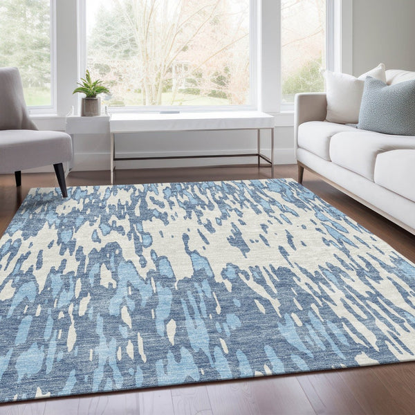 HomeRoots 9' X 12' Denim Blue & Ivory Abstract Area Rug – Stylish, Washable, UV-Protected for Busy Homes 675149